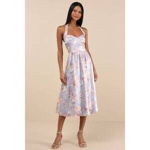 Lulus Briselda Light Blue Floral Organza Halter Midi Dress - NWOT